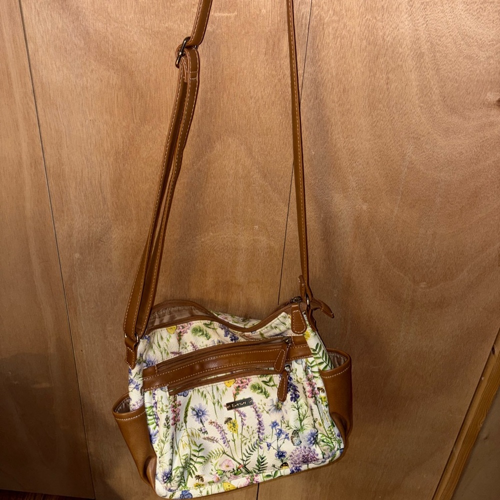 Floral Crossbody Bag with Brown Accents